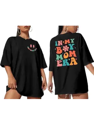 Omarı Siyah Bisiklet Desenli Kısa Kollu T-shirt