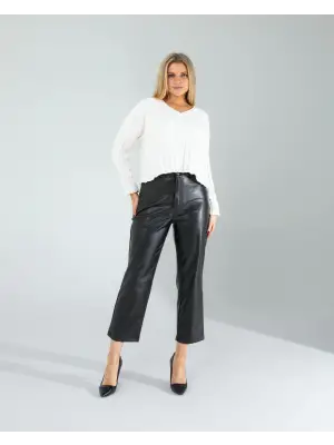 Modern Siyah Deri Pantolon