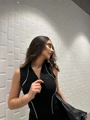 Siyah Fermuarlı Bilyeli Bluz Kadın Giyim