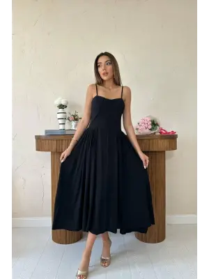 Omarı Zarif Siyah Uzun Elbise