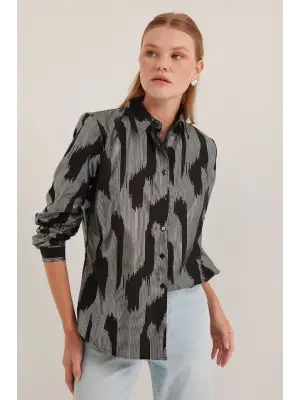 Siyah Gümüş Varak Desenli Gömlek 20253