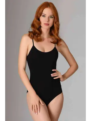 Omarı Siyah İp Askılı Çıtçıtlı Kadın Body Seti