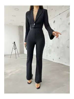 Modern İspanyol Kollu Çizgili Takım