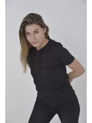 Siyah Kapşonlu Slim Fit T-shirt