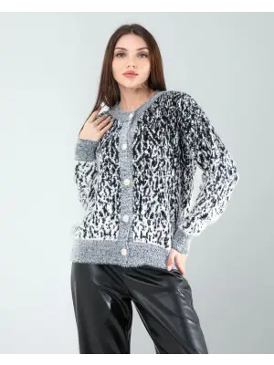 Omarı Siyah Kar Tanesi Triko Hırka - Kışın Şıklığına Şıklık Katın!