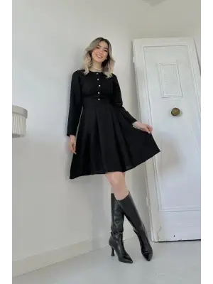 Omarı Siyah Klasik Dizayn Elbise