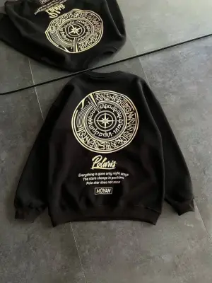 Omarı Siyah Ön Ve Arka Baskılı Kışlık Sweatshirt