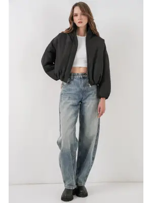 Siyah Oversize Bomber Şişme Mont Kadın Giyim