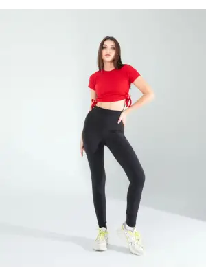 Omarı Yüksek Performans Siyah Tayt