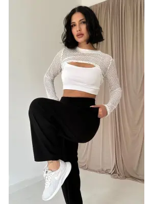 Omarı Lastik Detaylı Siyah Pantolon