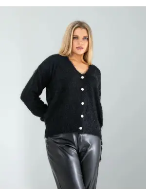 Omarı Yumuşak Dokulu Siyah Triko Hırka