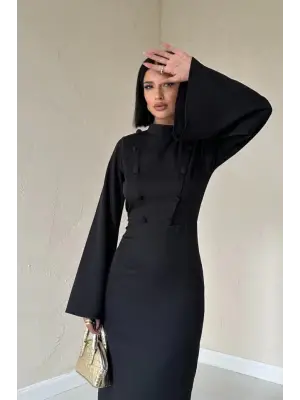Omarı Zarif Siyah Tek Kollu Elbise