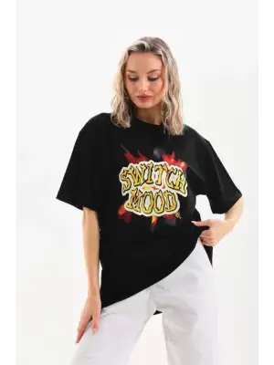 Omarı Baskılı Oversize T-Shirt - Siyah