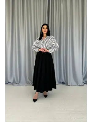 Siyah Uzun Pileli Etek