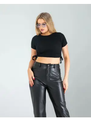 Omarı İnce Bel Detaylı Crop Üst