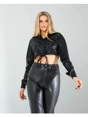 Çarpıcı Yılan Varaklı Bağcıklı Gömlek