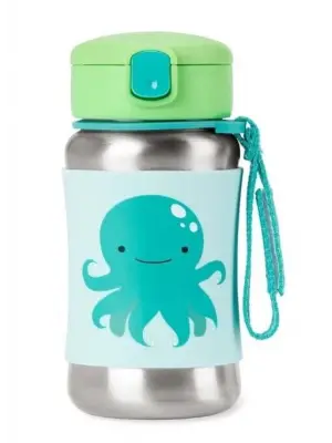 Omarı Renkli Ahtapot Tasarımlı Pipetli Paslanmaz Çelik Suluk 350 ml