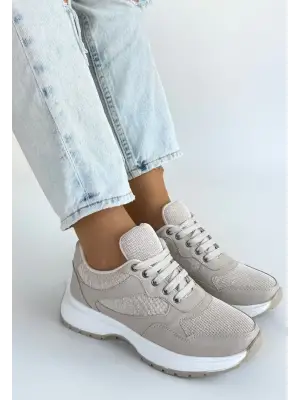 Slar Bej Cilt Bağcıklı Spor Ayakkabı