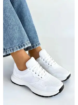 Slar Beyaz Cilt Bağcıklı Spor Ayakkabı