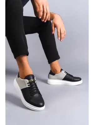 Omarı Yumuşak Süet Erkek Günlük Sneaker Ayakkabı - Siyah/Gri