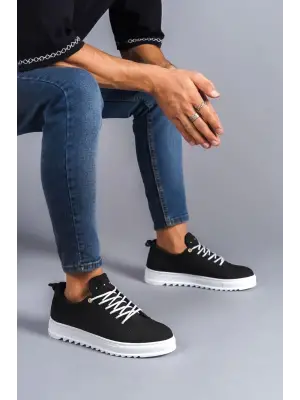 Omarı Hafif ve Şık Keten Erkek Günlük Ayakkabı - Siyah