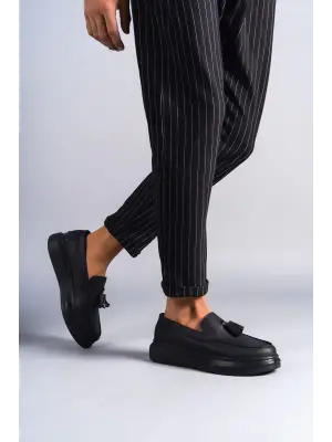 Omarı Cilt Detaylı Bağcıksız Erkek Spor Ayakkabı Siyah