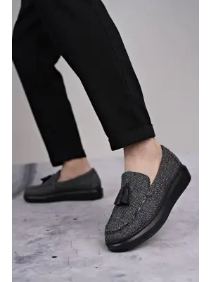 Omarı Püsküllü Keten Erkek Günlük Ayakkabı - Gri