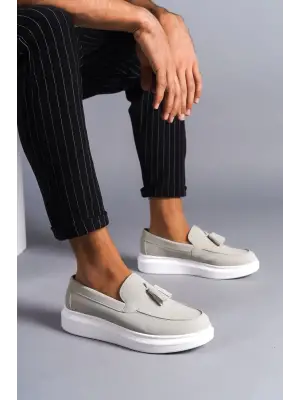 Omarı Püsküllü Süet Erkek Günlük Spor Ayakkabı - Gri