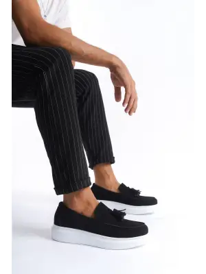 Omarı Püsküllü Süet Erkek Günlük Spor Ayakkabı - Siyah