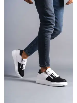 Omarı Warrior Bağcıklı ve Fermuarlı Erkek Günlük Sneaker Ayakkabı - Beyaz/Siyah