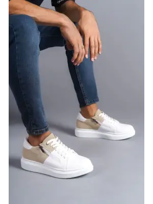 Omarı Warrior Bağcıklı ve Fermuarlı Günlük Sneaker Ayakkabı - Beyaz/Krem