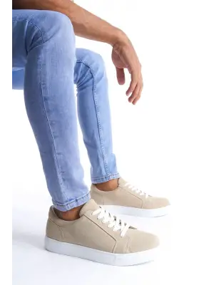 Omarı Elite Bağcıklı Süet Erkek Sneaker Ayakkabı - Krem