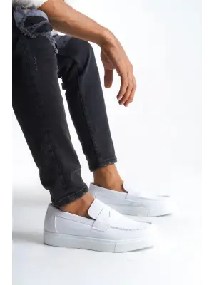 Omarı Estilo X Bağcıksız Cilt Erkek Günlük Spor Ayakkabı - Beyaz