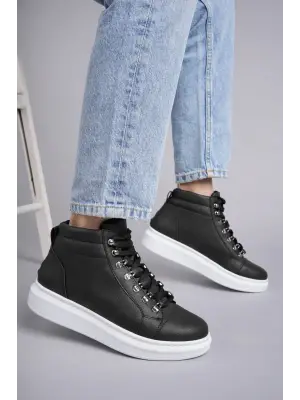 Omarı Bağcıklı Siyah Erkek Günlük Spor Bot