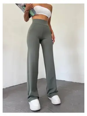 Omarı Modern Fitilli Gri Palazzo Pantolon