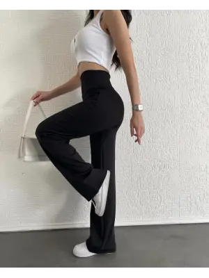 Omarı Fitilli Siyah Palazzo Pantolon - Trendy ve Rahat Stil