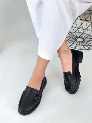 Omarı Siyah Oxford Stil Deri Ayakkabı