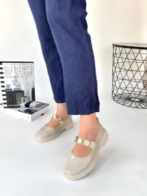 Omarı Rugan Oxford Ayakkabı Bej Stil