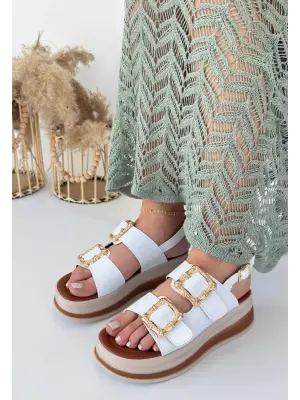 Omarı Ultra Hafif Beyaz Cilt Sandalet