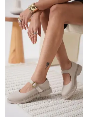 Omarı Elegan Bej Oxford Ayakkabı