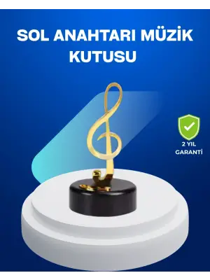 Sol Anahtarı Figürlü Dönen Müzik Kutusu Altın Renk Dekoratif