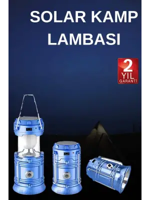 Solar Şarjlı Kamp Lambası Güneş Enerjili Kızaklı Kamp Feneri Çadır Feneri Led Işıldak