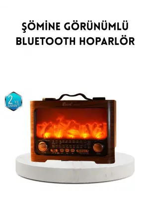 Şömine Efektli Solar Hoparlör Bluetooth 5.3 Radyo Aux Usb Tf Destekli