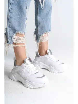 Sportif Bağcıklı Bayan Ayakkabı Tabaan Triko Detaylı