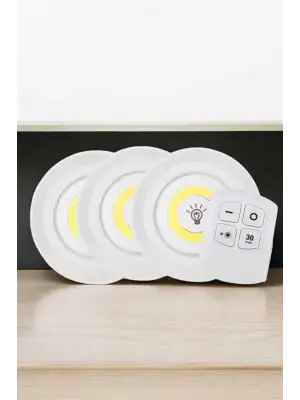 Spot Lamba Led Işık 3lü Uzaktan Kumandalı Pilli Yapışkanlı Kablosuz