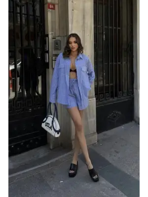 Omarı Yazın Şıklığı Stacy Çizgili Şort Takımı