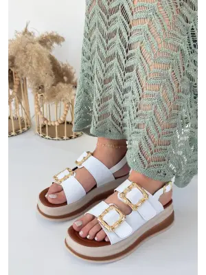 Beyaz Cilt Sandalet Kadın Giyim