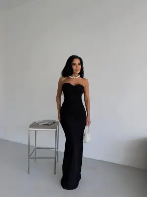 Straplez Simli Uzun Elbise