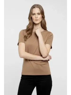 T-Shirt Bisiklet Yaka Slim Fit Likralı Tişört Günlük Basic Body - Kahverengi