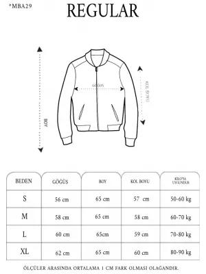 Tam Kalıp Uzun Kol Baskılı Bomber Ceket - Siyah